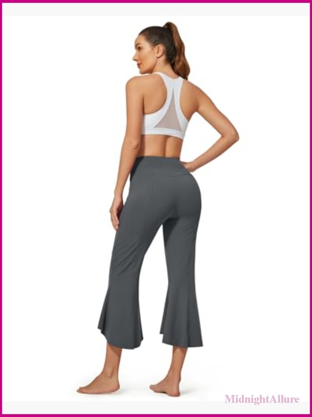 Capri Pants Stretch Yoga Dress Pants with Pockets Ruffle Bell Bottom Athletic - Picture 5 of 7